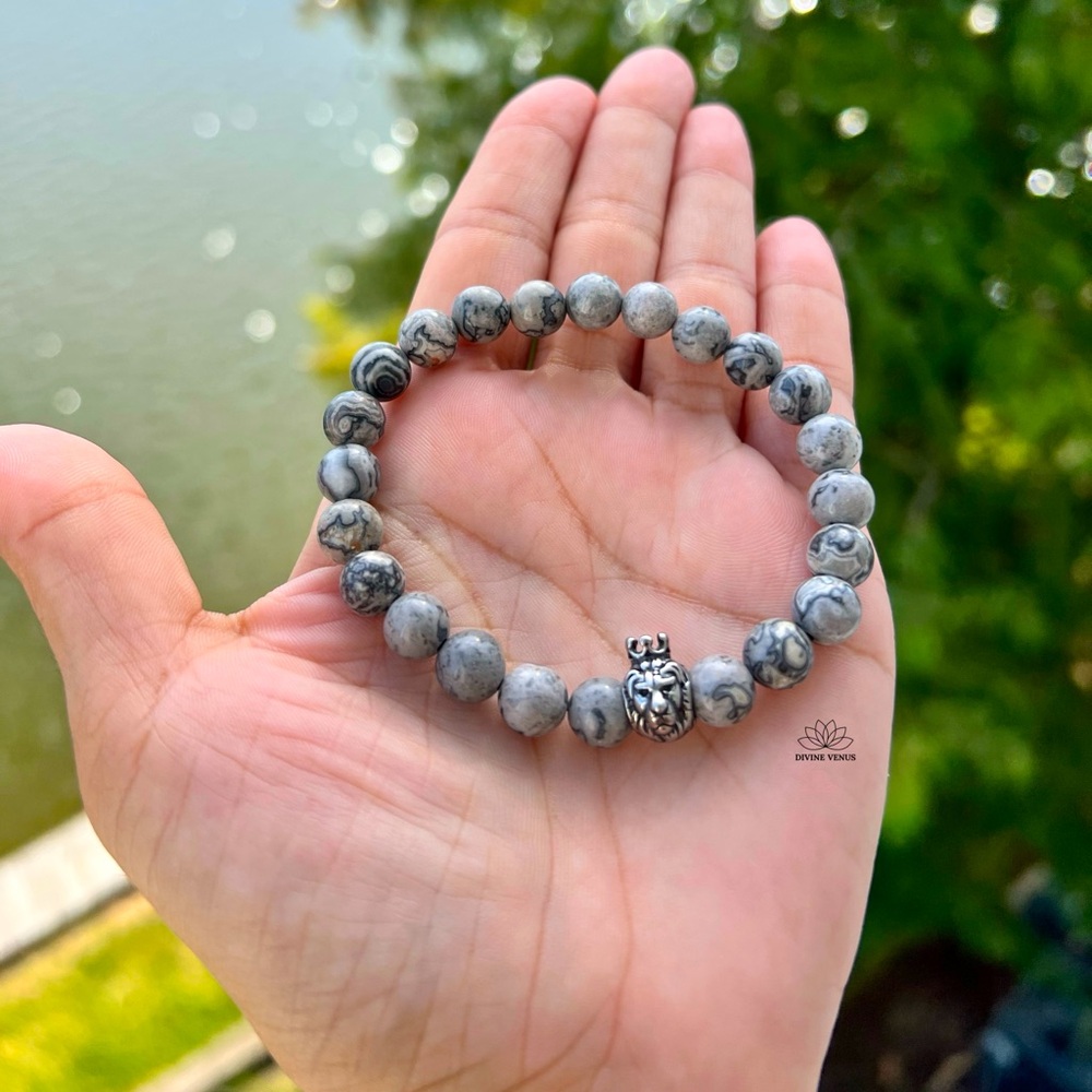 Picasso Jasper Lion Stretch Beaded Bracelet 🦁